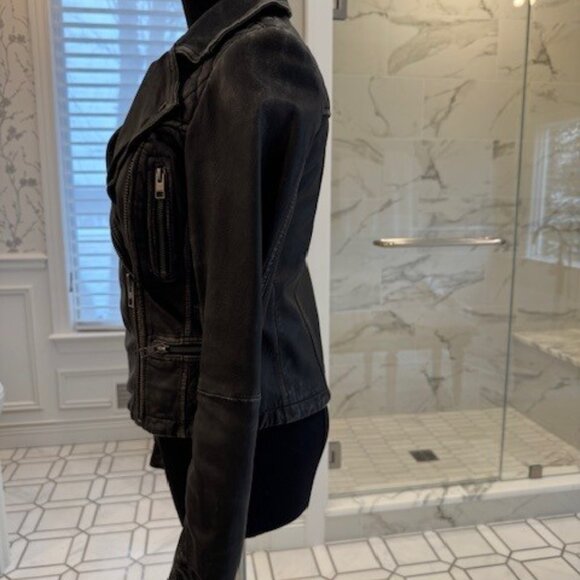 Black distressed ALLSAINTS leather biker jacket US 0.  EUC. - Picture 5 of 6